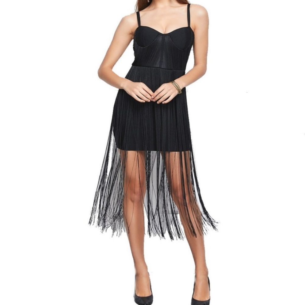 Fringe Hem Bandage spaghetti Strap Dress